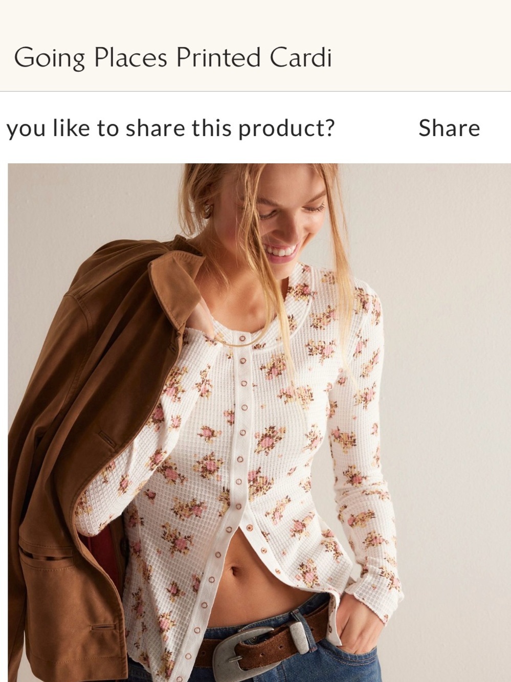 Free People White Floral Knit Top with Pink and Yellow Accents